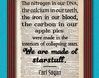 Dictionary Art Print We Are Made of Starstuff  Carl Sagan Full Quote Space Decor Astronomy Cosmos Universe Typography Book B2G1
