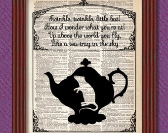 Dictionary Art Print Dormouse Silhouette  Alice Wonderland Mad Hatter White Rabbit March Hare Teacup Decor Lewis Carroll B2G1