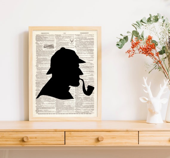 Détective De Art Print Sherlock Holmes Silhouette Sir Arthur Conan Doyle Pipe Deerstalker Dictionnaire Decor B2g1 - 