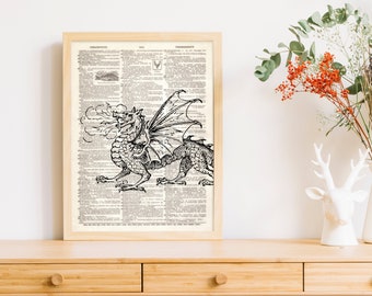 Dictionary Art Print Dragon myth Beast Medieval bardcore European Decor Wall mythological B2G1