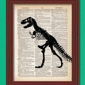 Dictionary Art Print T-Rex  Bones Skeleton Anatomy World Dinosaur Tyrannosaurus Dorm Decor Wall Illustration Fossil B2G1