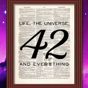 Dictionary Art Print 42 Answer Life Universe Everything Gift Dorm Decor Librarian Library Space Galaxy Adventure Hitchhiker Guide B2G1