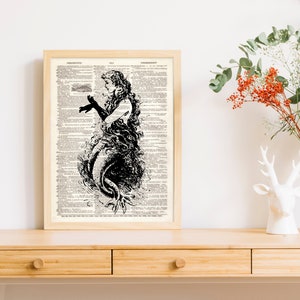 Dictionary Art Print Gloved Mermaid  Nautical Fish Dorm Decor Wall Tail Fairytale Illustration Book B2G1