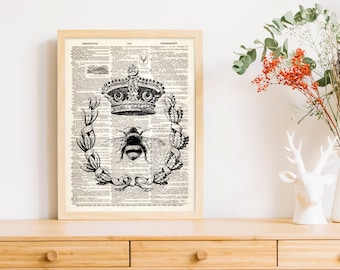 Dictionary Art Print Queen Bee  Dorm Decor Insect Honey Wreath Book Bumblebee B2G1