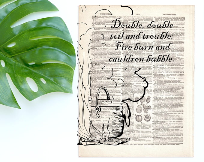 Dictionary Art Print Double Double Toil and Trouble Halloween Shakespeare Macbeth Witchcore cauldron Goth Occult Witch Magic Decor B2G1