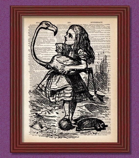 Dictionary Art Print Alice Playing Croquet Wonderland Flamingo Etsy