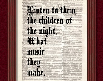 Dictionary Art Print Listen to them what music they make  Dracula Bram Stoker Gothic Quote Decor Mina Lucy Jonathan Harker B2G1