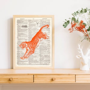 Dictionary Art Print Orange Tiger animal Clemson Woodland Beast Office Dorm Decor Wall Illustration South Carolina Book B2G1