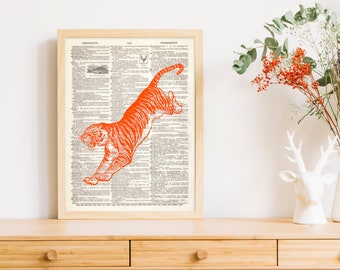 Dictionary Art Print Orange Tiger animal Clemson Woodland Beast Office Dorm Decor Wall Illustration South Carolina Book B2G1