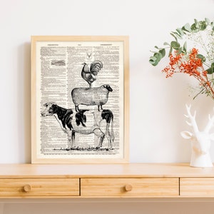 Dictionary Art Print Farm Animals Stacked Page Cow Sheep Lamb Bird Chicken Hen Farm Barnyard Barn Decor baby Wall illustration B2G1