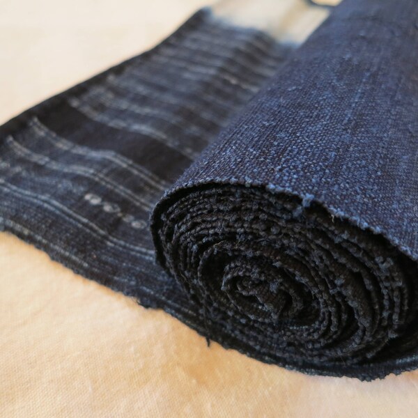 Indigo dyed hemp textile roll