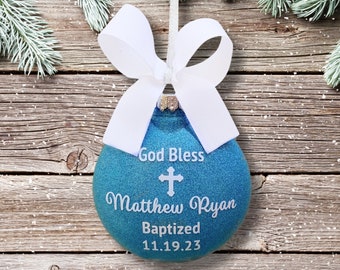 Personalized Baptism Ornament, Godson Baptism Gift Boy Catholic, Baby Boy Baptism Gift From Godmother, Baptism Gift Boy From Godmother