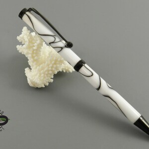 White Acrylic with Black Swirl Pen, Black Chrome Pen, Slimline Pen