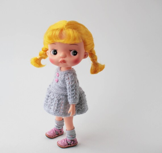 Holala doll gray dress, Easter outfit for Holala doll, Openwork short dress.