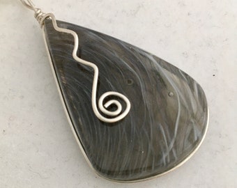 Black, White & Grey- Fused Glass Wire Wrapped Glass Necklace