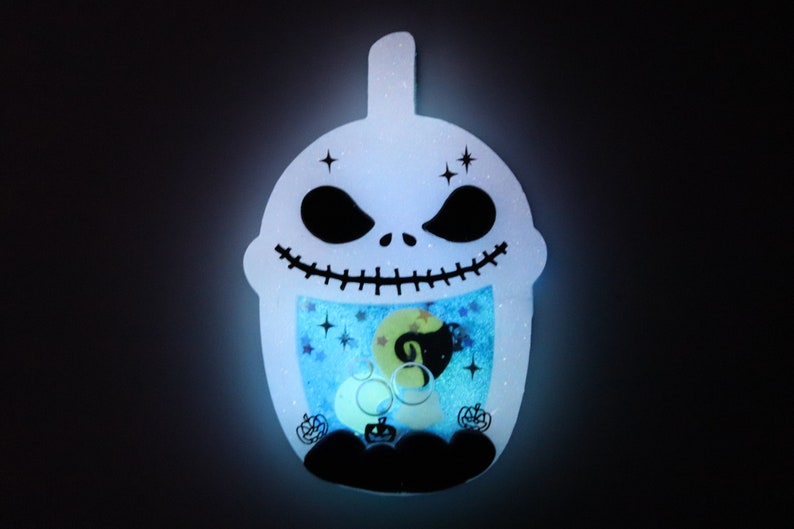 READY TO SHIP: Resin Shaker, Bezel, Nightmare Before Christmas Glow in the Dark Resin Pendant Magnet Keychain image 4