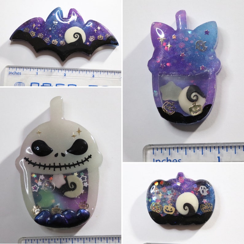 READY TO SHIP: Resin Shaker, Bezel, Nightmare Before Christmas Glow in the Dark Resin Pendant Magnet Keychain image 8