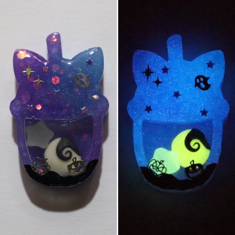 READY TO SHIP: Resin Shaker, Bezel, Nightmare Before Christmas Glow in the Dark Resin Pendant Magnet Keychain image 6