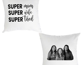 Custom Throw Pillow, Personalized, Photo,  Home Decor, Mother's Day, Boyfriend Girlfriend Gift, White, Double Sided,Peach Skin