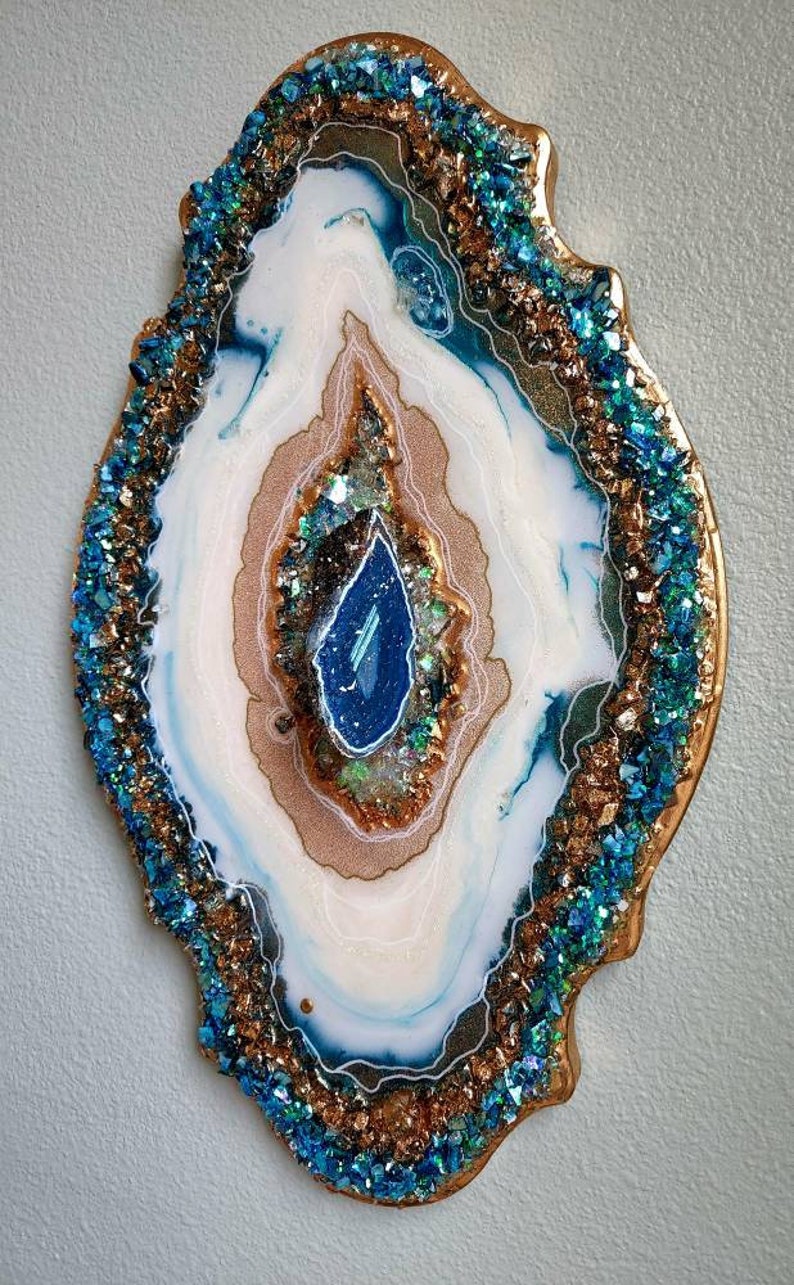 Geode Artwork Epoxy Resin Turquoise Blue Gold Aquamarine - Etsy
