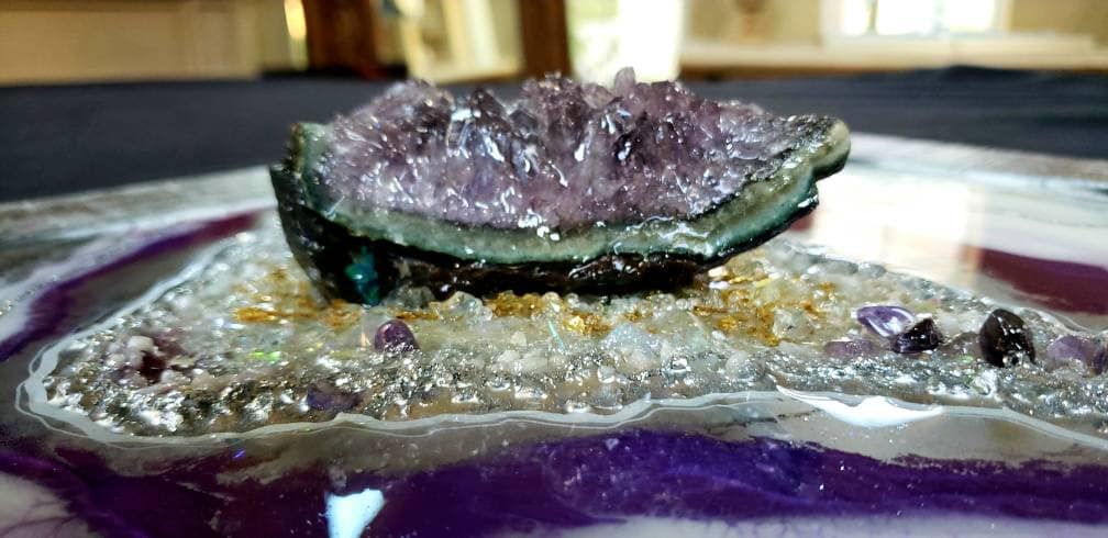 REAL Brazilian Amethyst Epoxy Resin Geode Art Framed Free Shipping