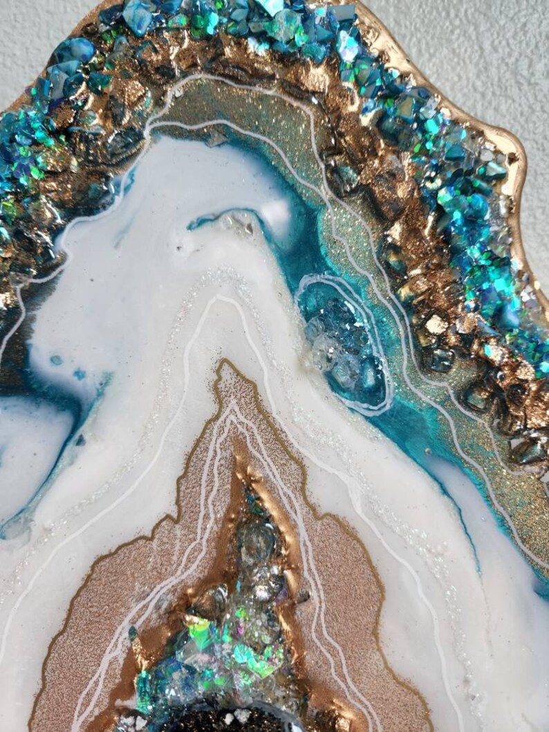 Geode Artwork Epoxy Resin Turquoise Blue Gold Aquamarine - Etsy