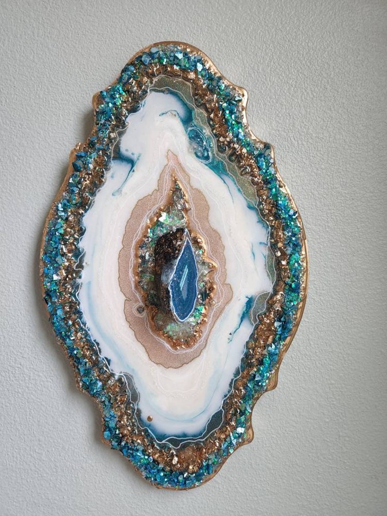 Geode Artwork Epoxy Resin Turquoise Blue Gold Aquamarine - Etsy