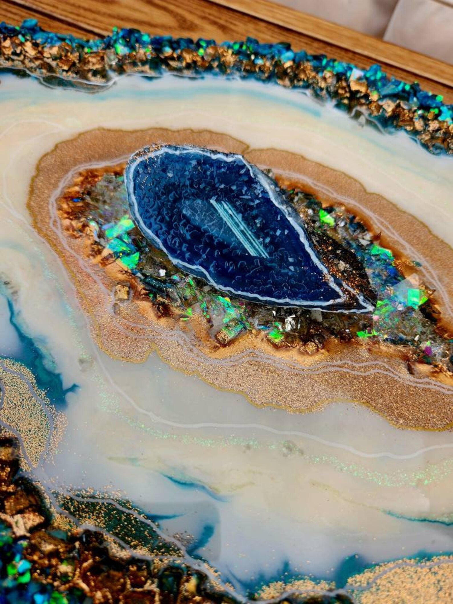 Geode Artwork Epoxy Resin Turquoise Blue Gold Aquamarine - Etsy