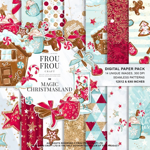 Paquet de papier de Noël mignon, fournitures de planificateur de biscuits de pain d'épice, bloc de papier de créateur de paillettes d'hiver, boîte à biscuits Candy Cane Chocolat chaud Noël