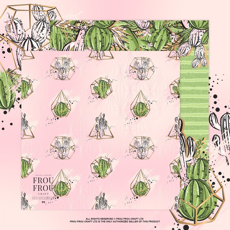Cactus Paper Pack Succulent Digital Paper Pack Terrarium | Etsy