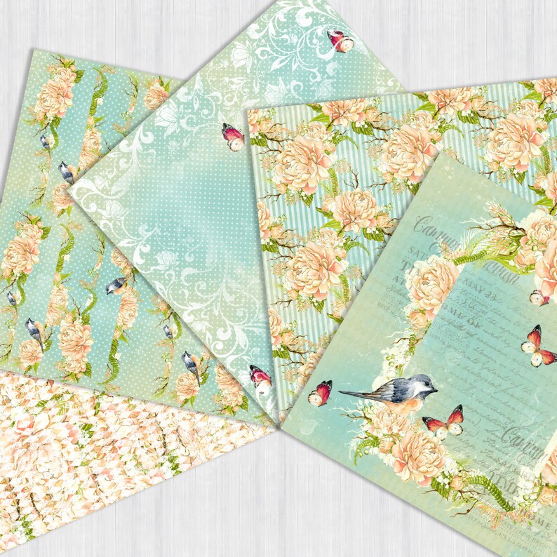 Peonies Digital Paper Pack Watercolor Peach Peony Seamless Patterns ...