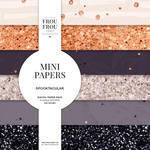 Glitter Halloween Paper Pack, Fall Thanksgiving Pastel Surface Pattern Design Pad, Autumn Copper Rose Gold Color Palette, Planner Supplies