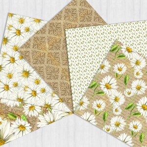 Daisies Digital Paper Pack Watercolor Daisy White Camomile Flowers Seamless Patterns Spring Green Romantic Wedding Instant Download Original image 4