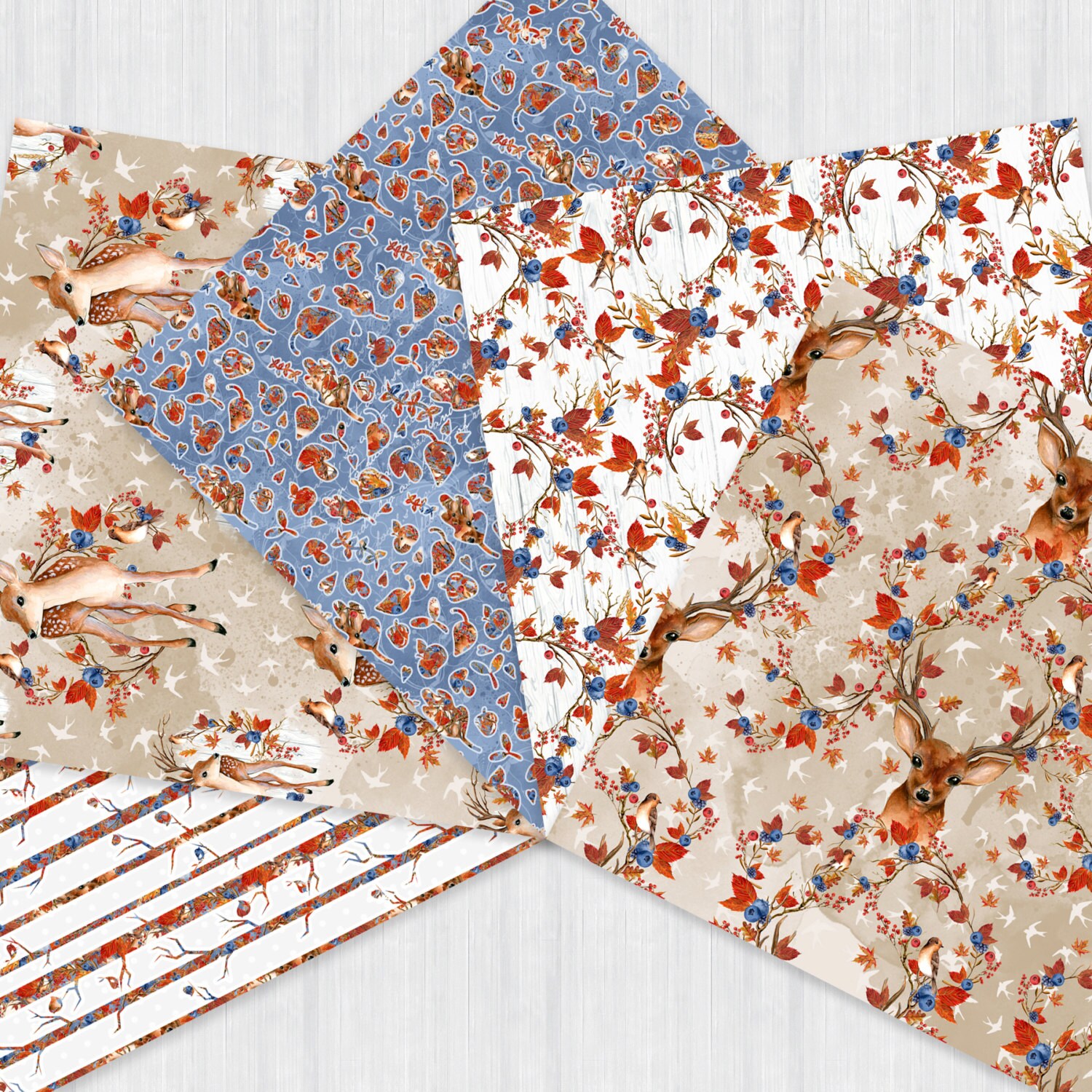 Fall Scrapbook Paper Deer Christmas Paper Pack Woodland Digital ...