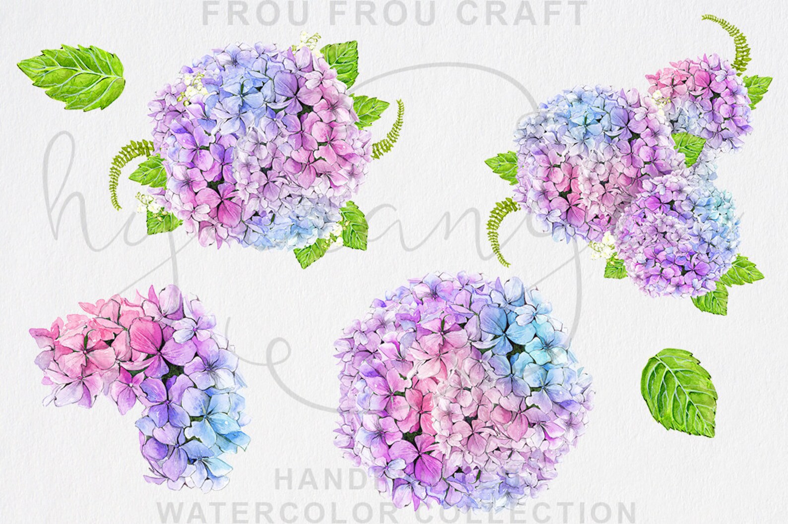 Hydrangea Clip Art Blue Floral Clipart Watercolor Flowers | Etsy