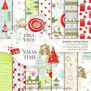 Christmas Scrapbook Papers Xmas Paper Pack Pastel Christmas Digital Backgrouds Cute Xmas Graphics DIY Greeting Card Planner Stickers