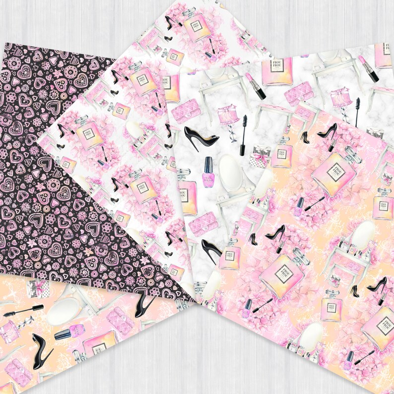 Girly Digital Paper Pack Cosmetic Scrapbook Papers Fashion Etsy