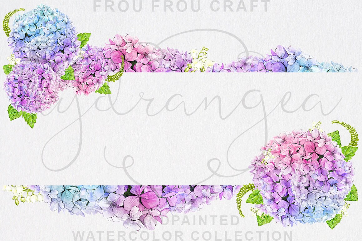 Hydrangea Clip Art Blue Floral Clipart Watercolor Flowers | Etsy