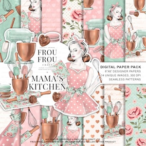 Retro Papierpackung Rezeptkarte Brautdusche DIY Bäckerei Digitale Hintergründe Restaurant Druckbare Einlage Seiten Küche Pink Pfirsich Mint Kupfer