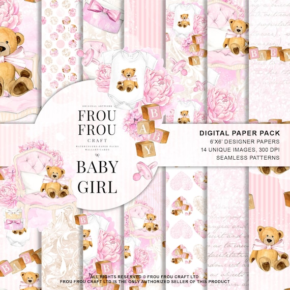 baby paper pack baby girl scrapbook nursery background pink etsy