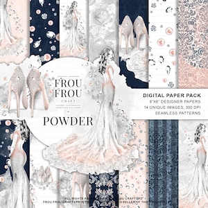 Wedding Paper Pack Bridal Shower Printable Invitation DIY Festive Digital Backgrounds Party Seamless Pattern Fashion Illustration Whimsical
