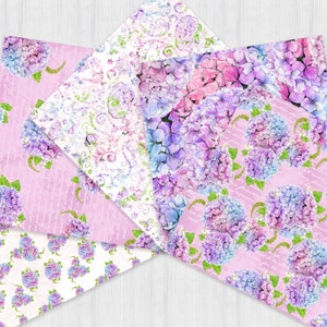 Pu&ograve; includere: Un set di cinque design di carta digitale con ortensie ad acquerello in tonalit&agrave; di rosa, viola e blu. I design sono perfetti per lo scrapbooking, la creazione di biglietti e altri progetti di artigianato.