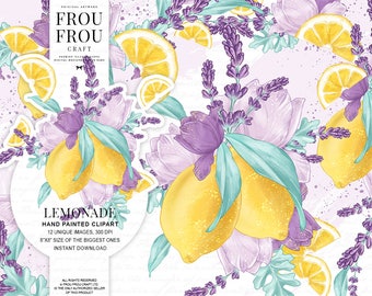 Clipart cytryn, Clipart lawendy, Clipart lemoniady, Clipart wiosny, Clipart lata, Clipart owoców, Clipart pastelowy, Clipart akwareli