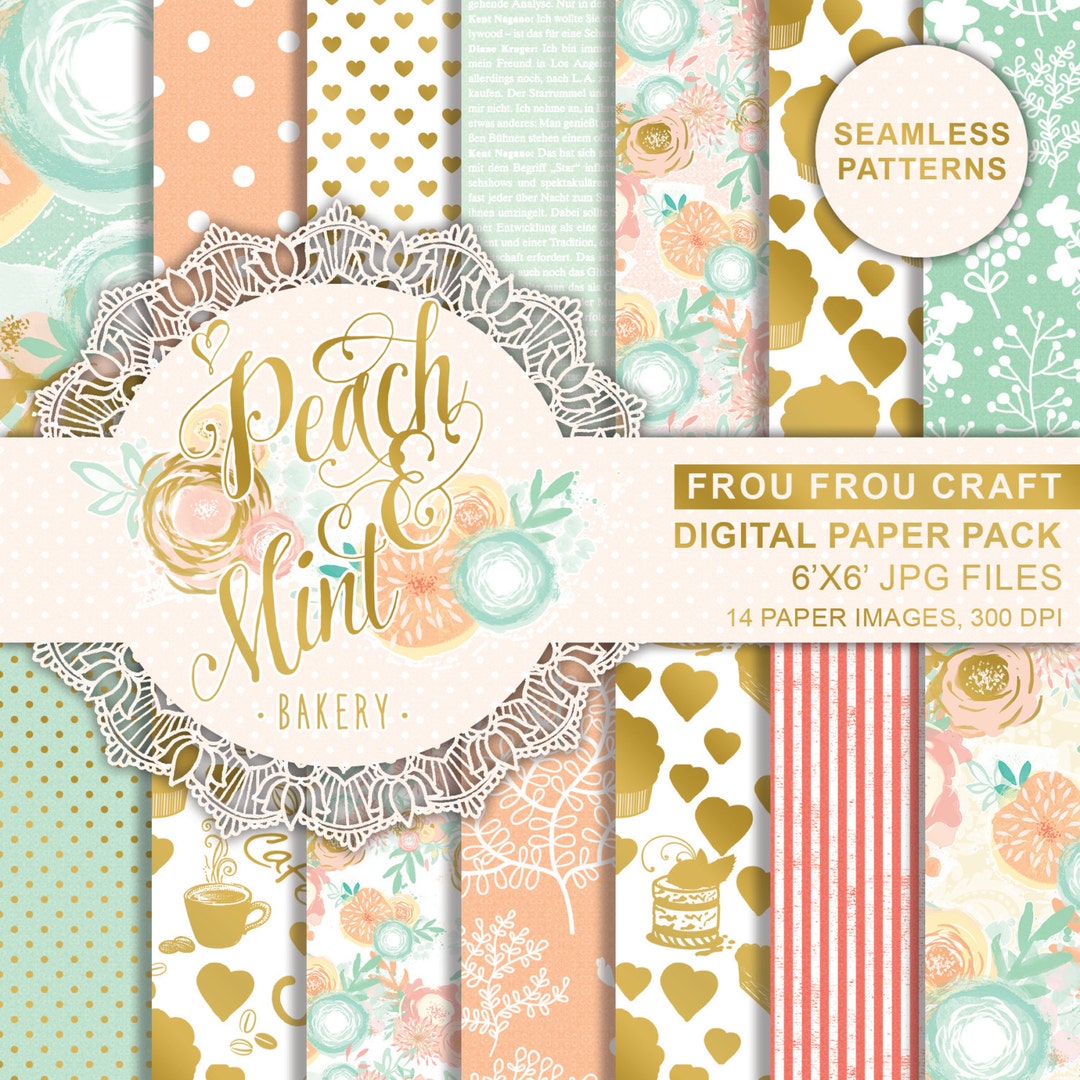 Pastel Paper Pack, Blush Pink Rose Gold Teal Sage Romantic Planner  Stickers, Floral Fabric, Roses Peonies Digital Designer Paper Pad 