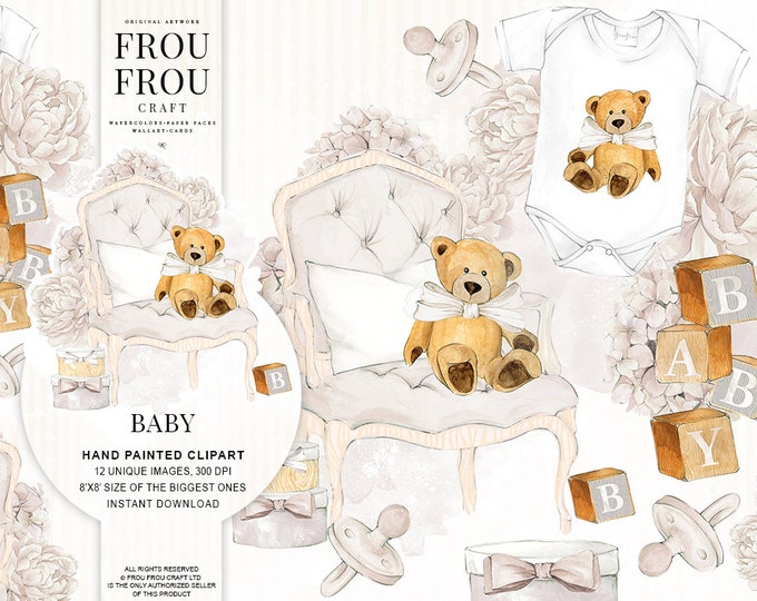 Baby Clipart Neutral Baby Clip Art Baby Shower Beige Nursery Invitation ...