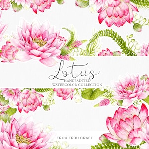 Lotus ClipArt Aquarela Flores Yoga Rosa Branco Verde Primavera Pintado à Mão Floral Romântico Original Convite Digital Pacote DIY de Casamento