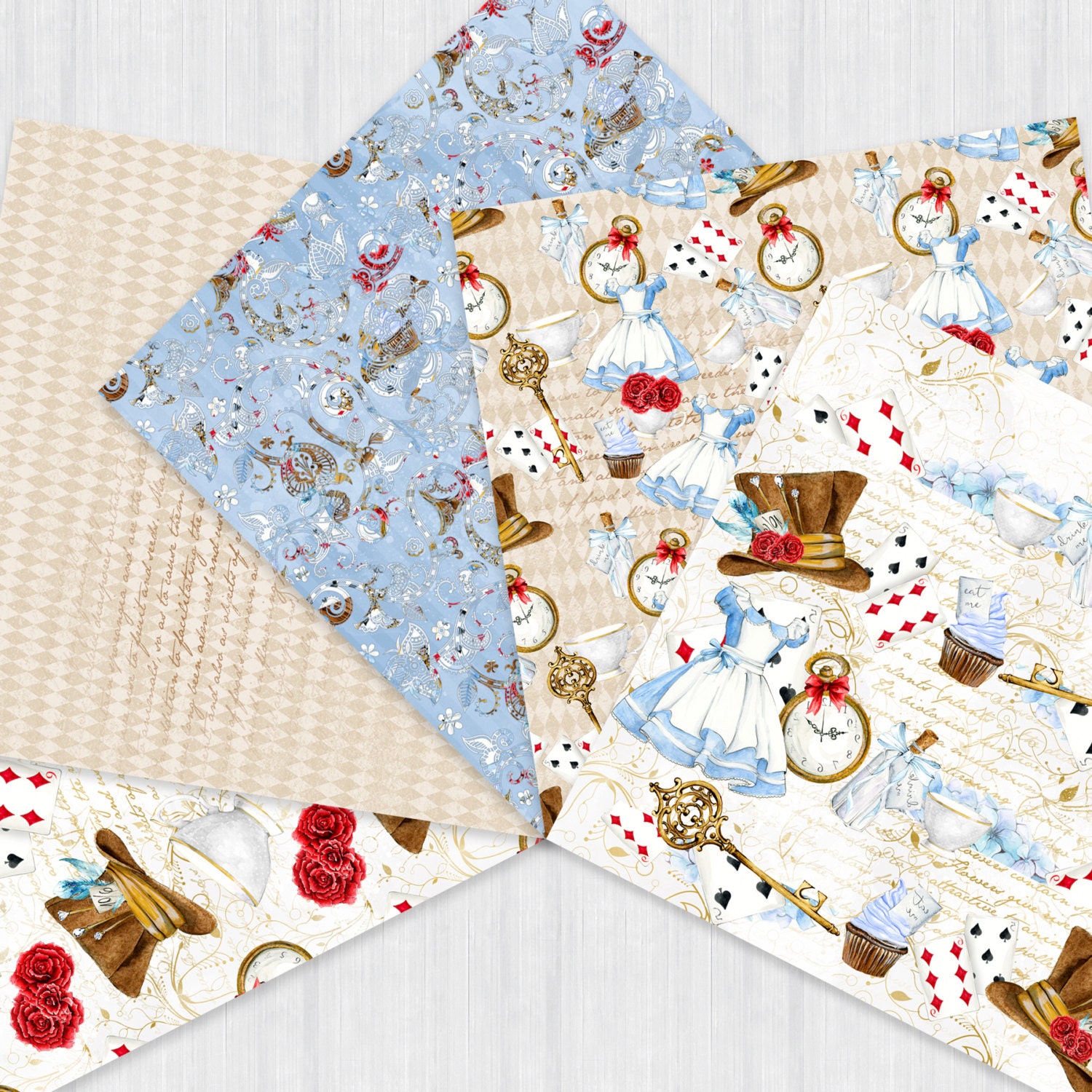 Alice in Wonderland Paper Pack Alice Digital Paper Pack Watercolor
