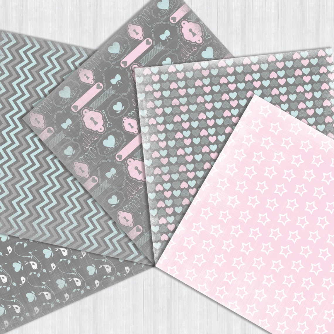 Birds Digital Paper Pack Instant Download Pattern Peony Pink Blue Mint ...