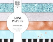 Glitter Rose Gold Printable Fabric, Mint Blue Surface Pattern Design, Digital Paper Pack, Basic Planner Teal Copper Pastel Dashboard