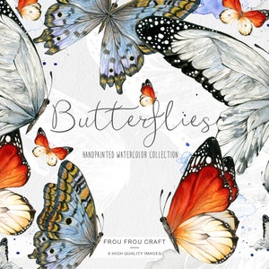 White Butterfly Art, Acquerello Butterfly Clip Art, Vintage Butterfly Decal, Digital Notebook Stickers, Butterfly Clipart Scrapbook